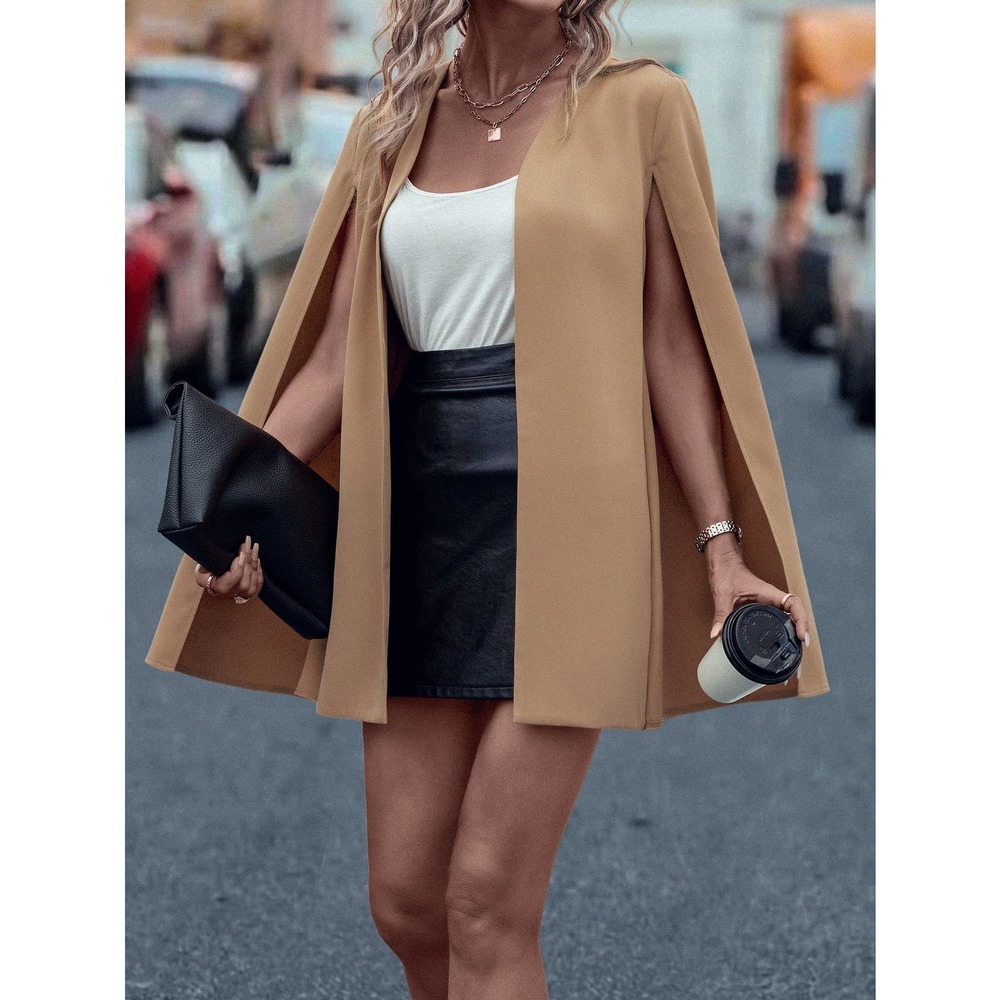 🌟 Open Front Cape Blazer jacket tan camel - Picture 1 of 8